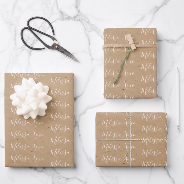 Feuille De Papier Cadeau À votre nom Modern Faux Kraft (Recto)