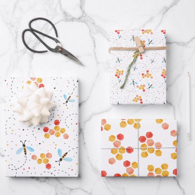 Feuille De Papier Cadeau Abeille aquarelle  (Recto)