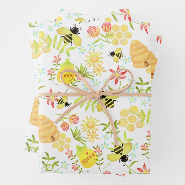 Feuille De Papier Cadeau Abeille de miel blanche (En situation)