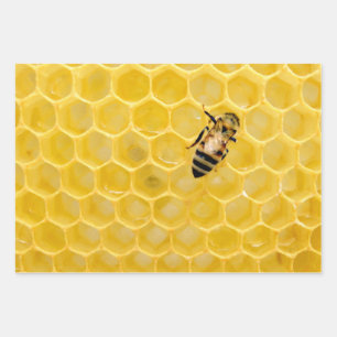 Feuille De Papier Cadeau abeille et nid d'abeille