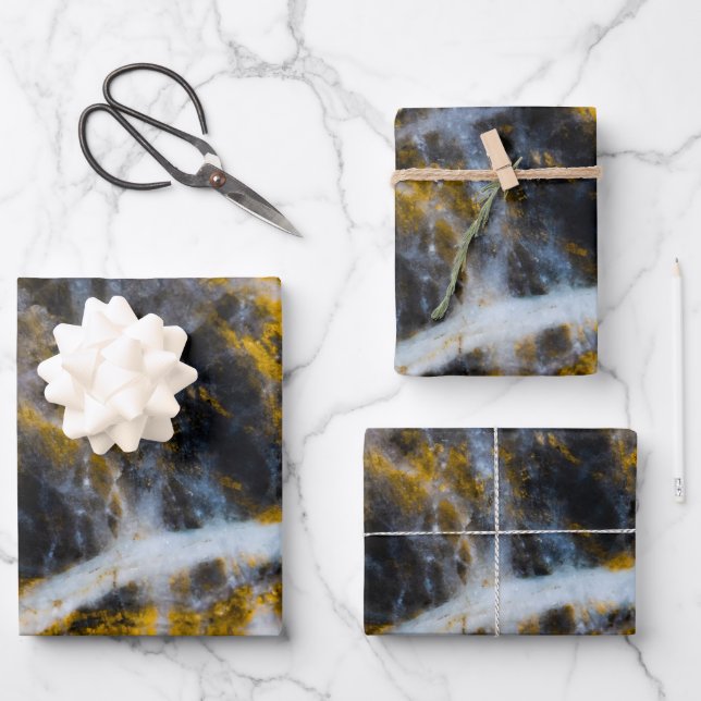 Feuille De Papier Cadeau Abstract gold white lines rocky texture (Recto)