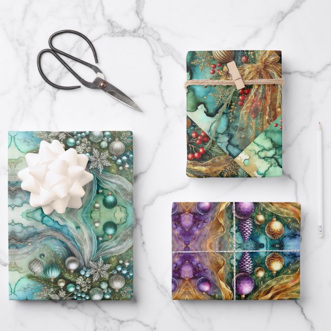 Feuille De Papier Cadeau Abstract Watercolor Christmas (Recto)