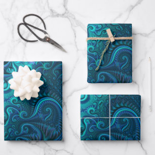 Feuille De Papier Cadeau Abstrait bleu coloré et Motif spiral Turquoise