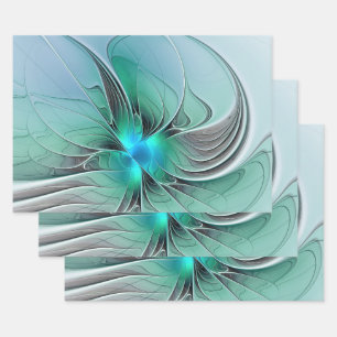 Feuille De Papier Cadeau Abstrait De Bleu, Art Fractal Moderne