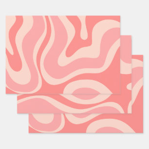 Feuille De Papier Cadeau Abstrait de liquide rétro-moderne rose vif