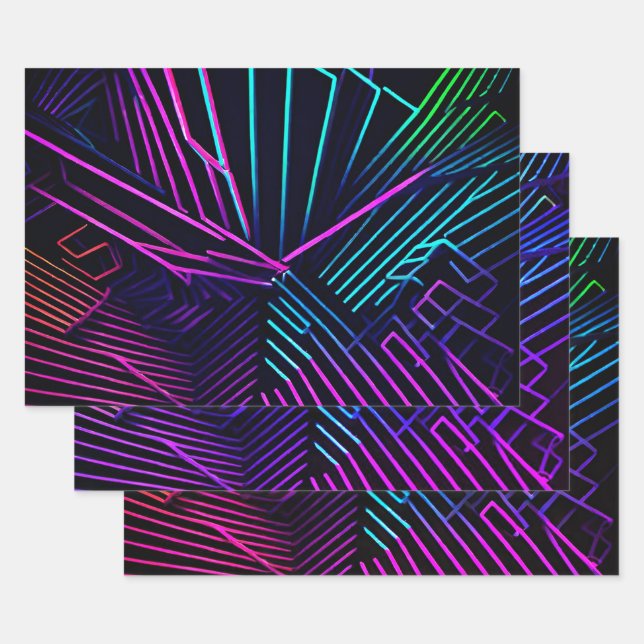 Feuille De Papier Cadeau Abstrait géométrique coloré (Lot)