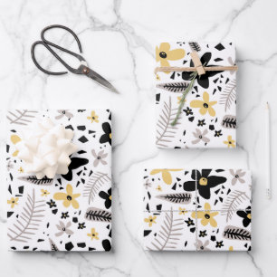 Feuille De Papier Cadeau Abstrait Gris jaune noir gris sans joint motif flo