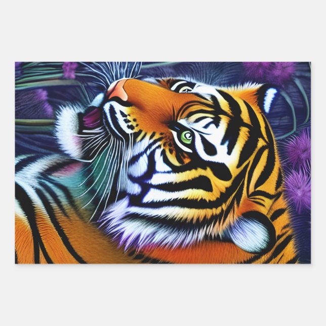 Feuille De Papier Cadeau Abstrait Majestic Predator Tiger (Devant)