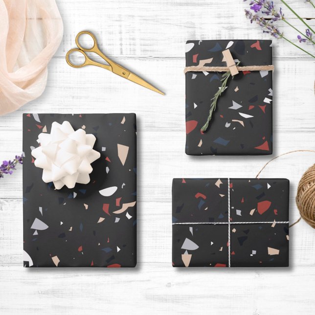 Feuille De Papier Cadeau Abstrait moderne Terrazzo Motif du milieu du siècl (In situ)