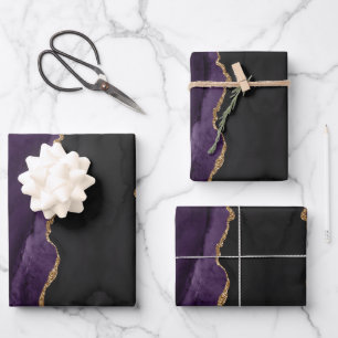 Feuille De Papier Cadeau Abstrait Parties scintillant or violet chic