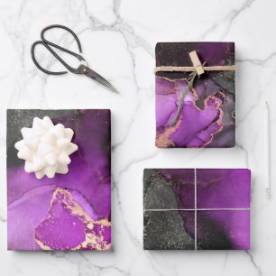 Feuille De Papier Cadeau Abstrait Rose Violet Noir Or Art Unique