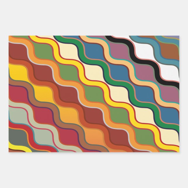 Feuille De Papier Cadeau Abstraites bandes ondulées colorées (Devant)