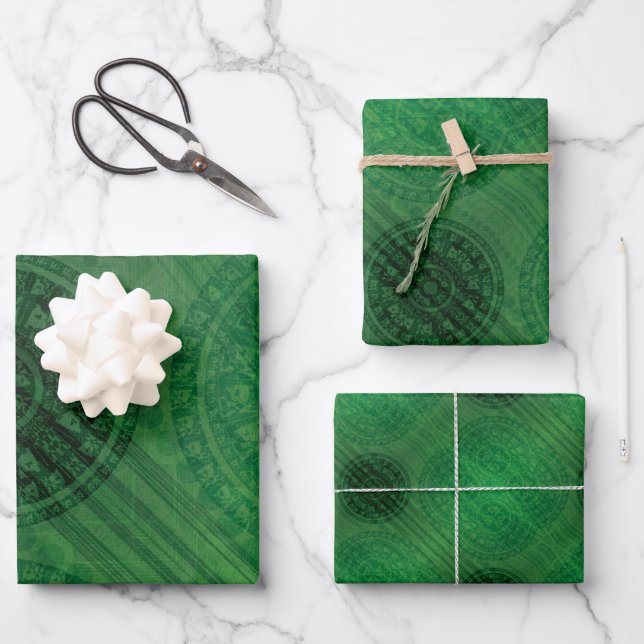 Feuille De Papier Cadeau Acceptation | Médaillons de méditation verte (Recto)