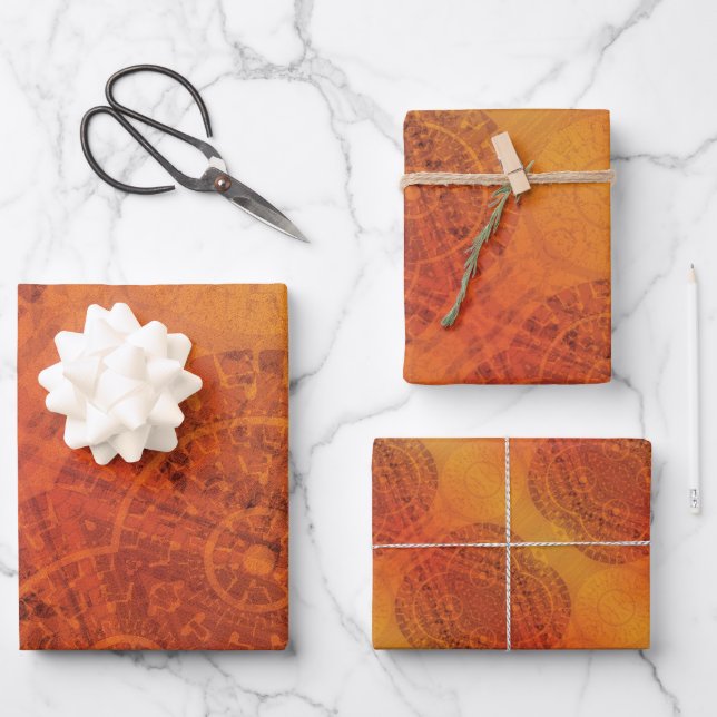 Feuille De Papier Cadeau Acceptation | Médaillons de saumons rouges orange  (Recto)