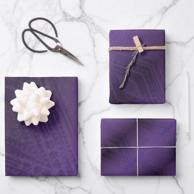 Feuille De Papier Cadeau Acceptation | Motif Boho violet écectique (Recto)