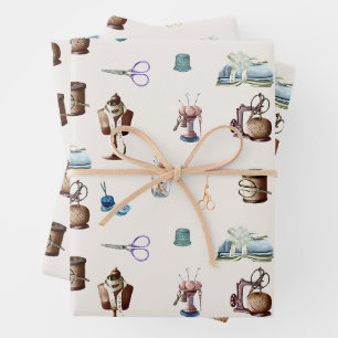 Feuille De Papier Cadeau Accessoires de couture vintage rétro Rustique