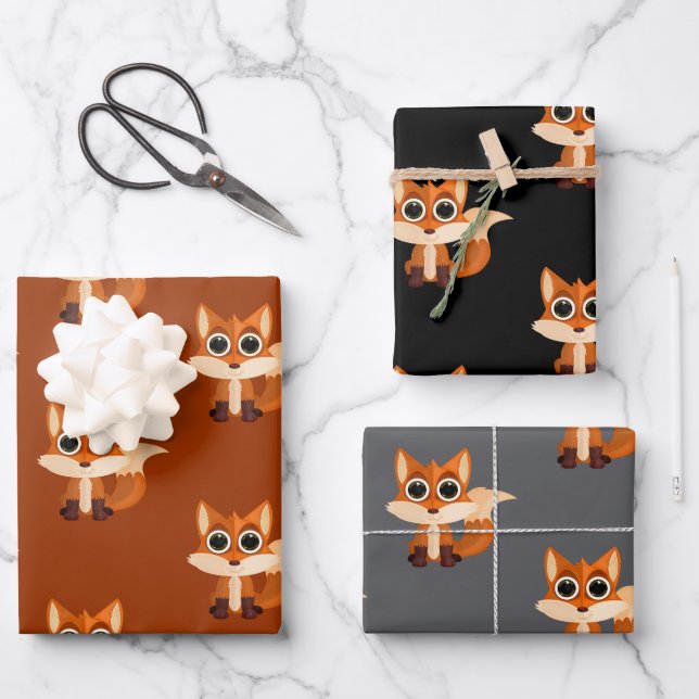 Feuille De Papier Cadeau Adorable Cartoon Fox Gift (Recto)