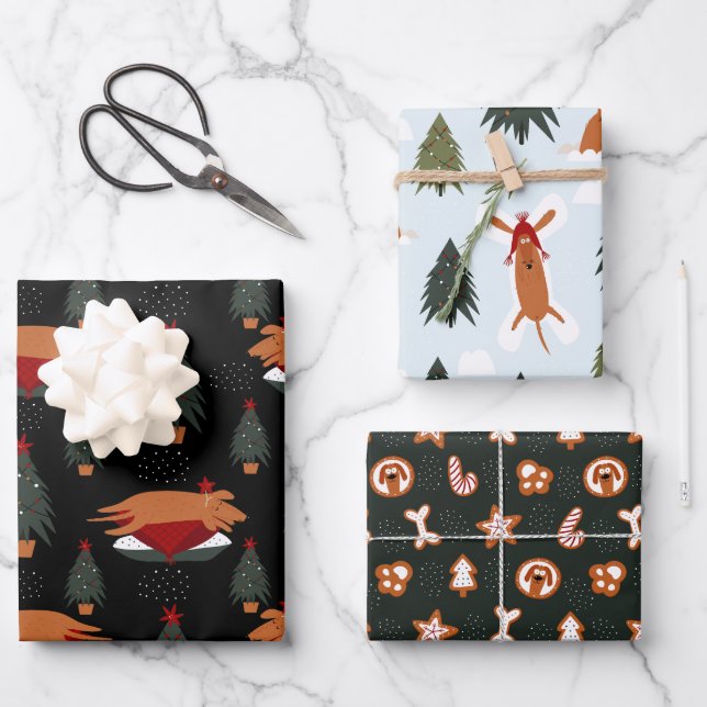 Feuille De Papier Cadeau adorable chien de Noël (Recto)