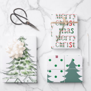Feuille De Papier Cadeau Adorable motif Xmas moderne tendance point d'arbre