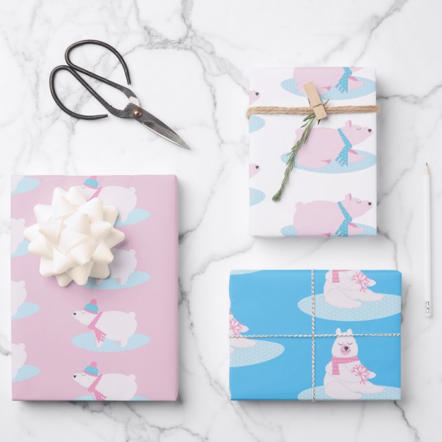 Feuille De Papier Cadeau Adorable Noël Polar Fluffy Bears Snowflakes (Recto)