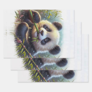 Feuille De Papier Cadeau Adorable Ours De Panda Mangeant Bambou