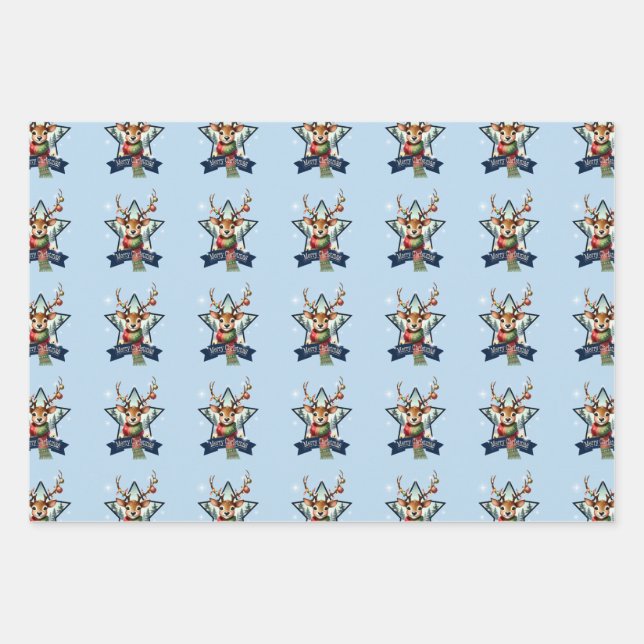 Feuille De Papier Cadeau Adorable Reindeer Noël multipack festif (Devant)