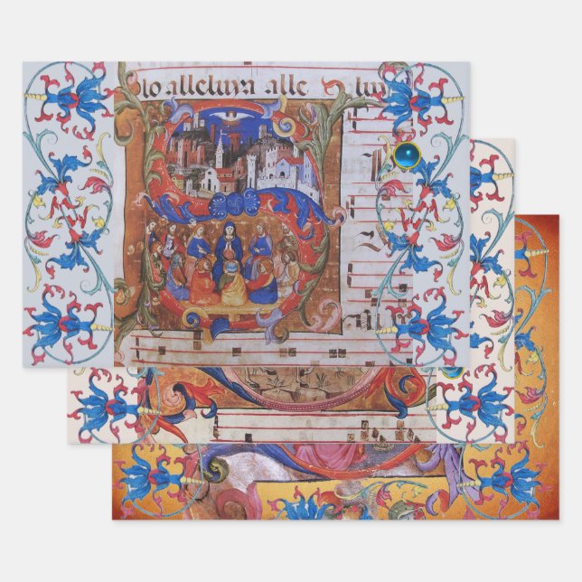Feuille De Papier Cadeau ADORATION DES MINatures médiévales MAGI, Noël (Lot)
