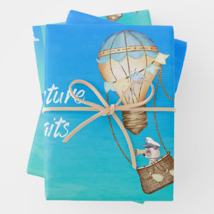 Feuille De Papier Cadeau Adventure Attend Hot Air Balloon Singes Animaux