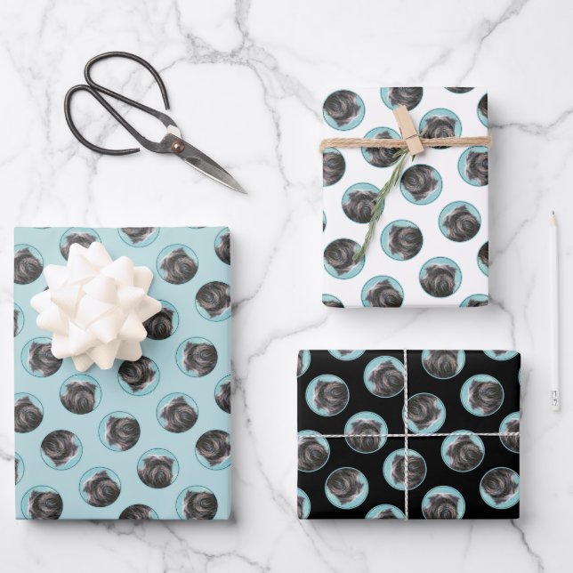 Feuille De Papier Cadeau Affenpinscher Peinture Chien noir et argent Art (Recto)
