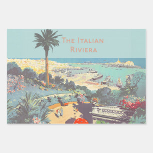 Feuille De Papier Cadeau Affiche de voyage vintage de Gênes, Riviera italie