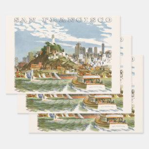 Feuille De Papier Cadeau Affiche de voyage vintage de la baie de San Franci