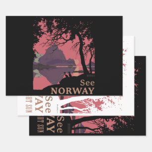 Feuille De Papier Cadeau Affiche minimaliste de coucher de soleil en Norvèg