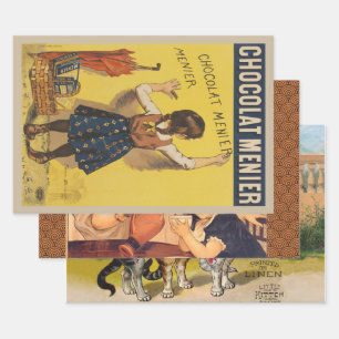 Feuille De Papier Cadeau Affiche vintage Chocolat Menier française Art Boui