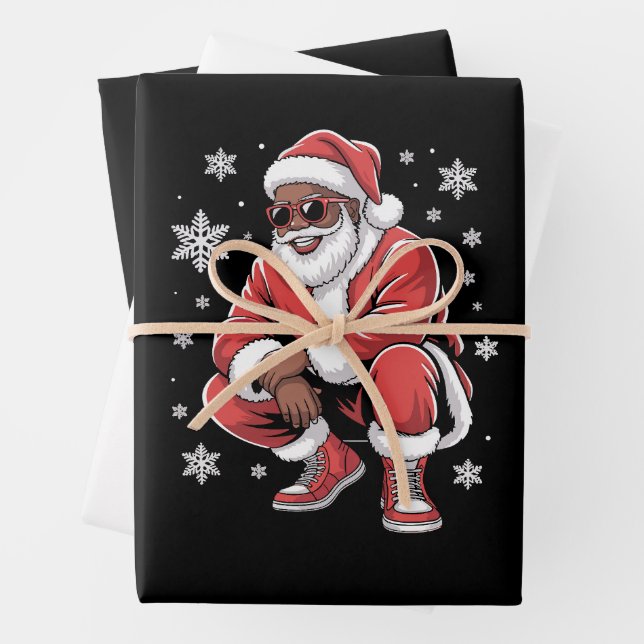 Feuille De Papier Cadeau African American Christmas Pajama Xmas Afro Santa  (En situation)