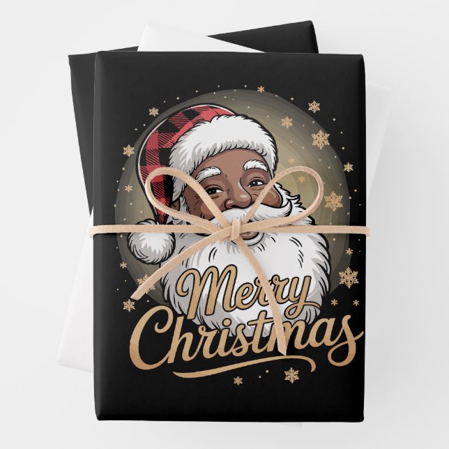 Feuille De Papier Cadeau African American Christmas Pajamas Santa Claus  (En situation)