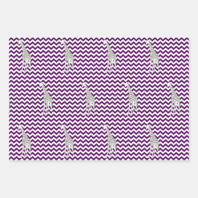 Feuille De Papier Cadeau African Violet Safari Chevron avec Pop Art Giraffe (Devant)