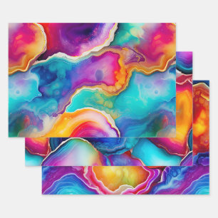 Feuille De Papier Cadeau Agate Abstrait Coloré avec des Couches Tourbillonn