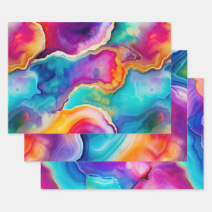 Feuille De Papier Cadeau Agate Abstrait Coloré avec des Couches Tourbillonn