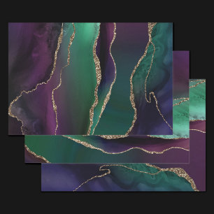 Feuille De Papier Cadeau Agate attrayante   Joyau foncé Tone Pierre Or Vein