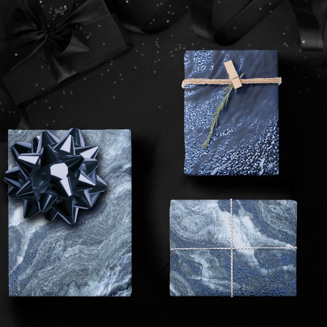 Feuille De Papier Cadeau Agate bleue cristallisée | Pierre marbrée en ardoi (Créateur téléchargé)