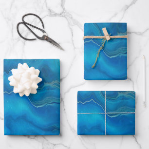 Feuille De Papier Cadeau Agate de marbre bleu et Turquoise Résumé