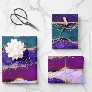 Feuille De Papier Cadeau Agate de Parties scintillant de Peacock violet et 