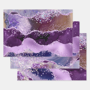 Feuille De Papier Cadeau Agate de Parties scintillant de violet et rose gla