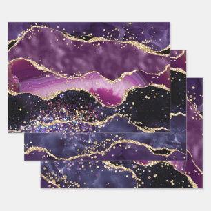 Feuille De Papier Cadeau Agate de Parties scintillant violet et rose et or