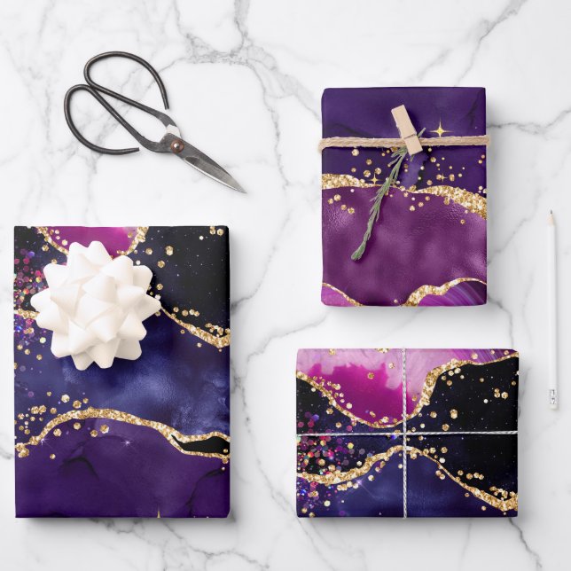 Feuille De Papier Cadeau Agate des séquences de Parties scintillant violet  (Recto)