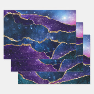 Feuille De Papier Cadeau Agate Galaxie Violet et Bleu avec paillettes de fa