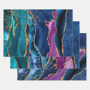 Feuille De Papier Cadeau Agate Peacock de Parties scintillant violet, Turqu