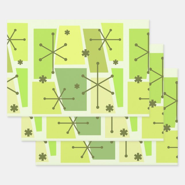 Feuille De Papier Cadeau Age atomique Pop Art Chartreuse (Lot)