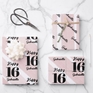Feuille De Papier Cadeau Age personnalisé rose noir
