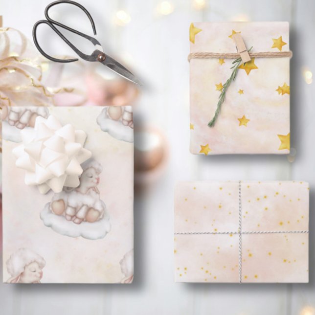 Feuille De Papier Cadeau Agneau de printemps doux Pastel Dream étoile Nuage (Créateur téléchargé)